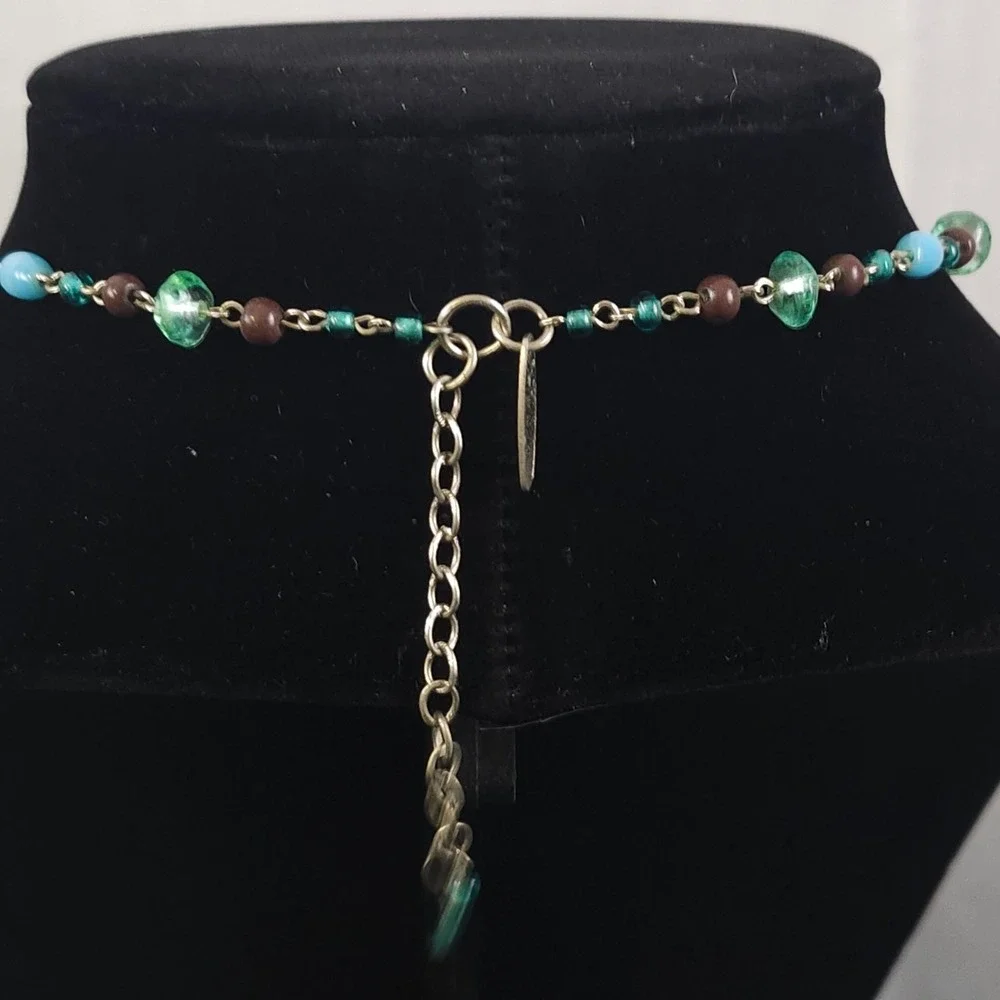 Vtg NY New York & Co Chunky Blue Turquoise Color Necklace Silver Tone Statement - Picture 5 of 7